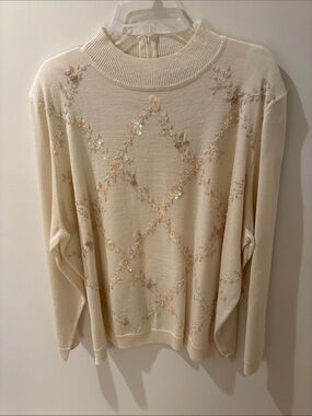Alfred Dunner Cream Embellished Cowl Neck Sweater